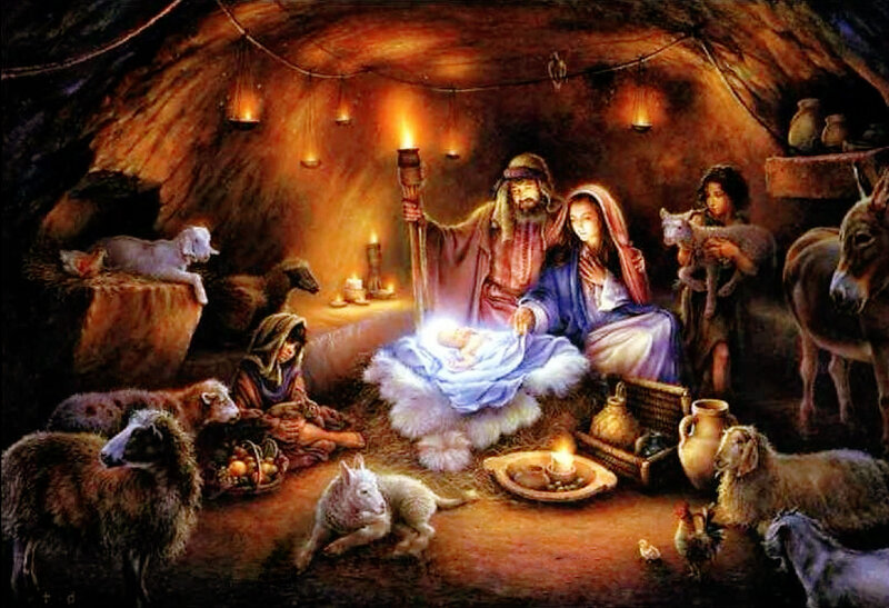 Jesus in Manger — Brown, Serene, Night