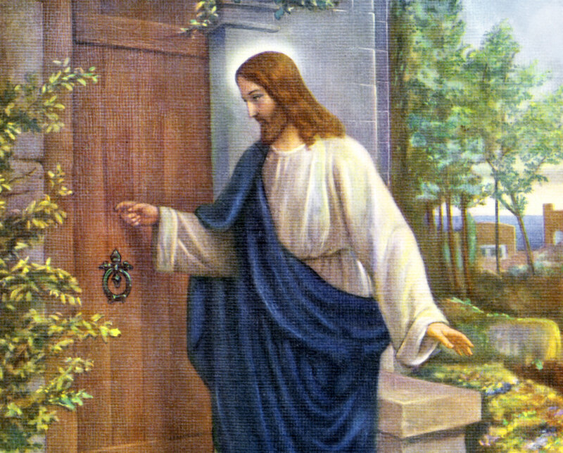 Jesus Knocking on Door — Blue, Serene