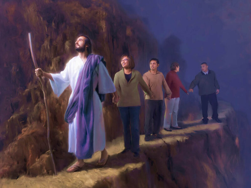 Jesus Leading Followers