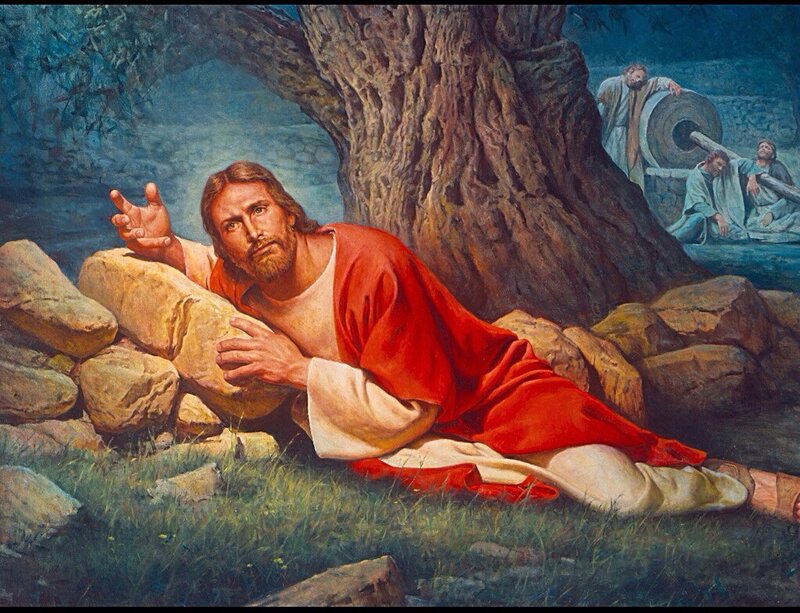 Jesus Lying on Rocks