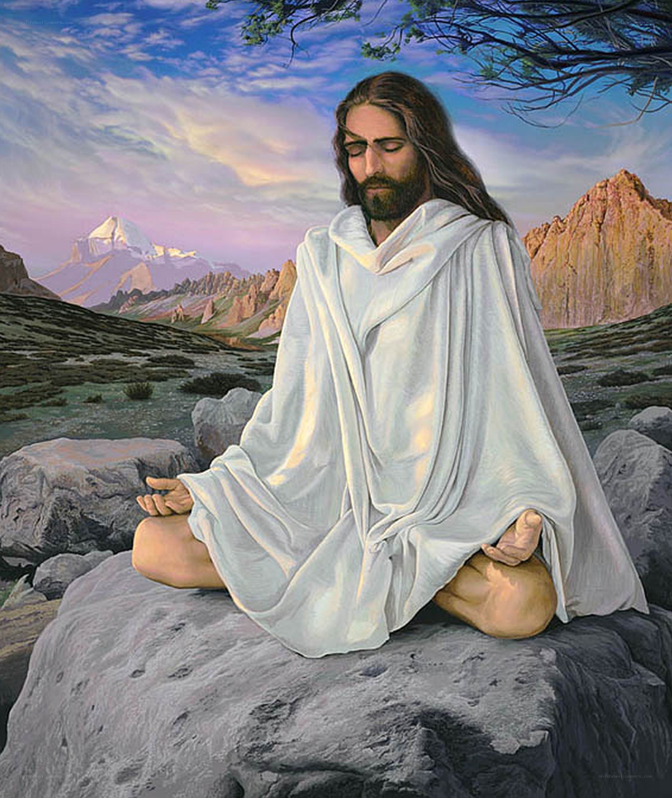 Jesus meditating in nature