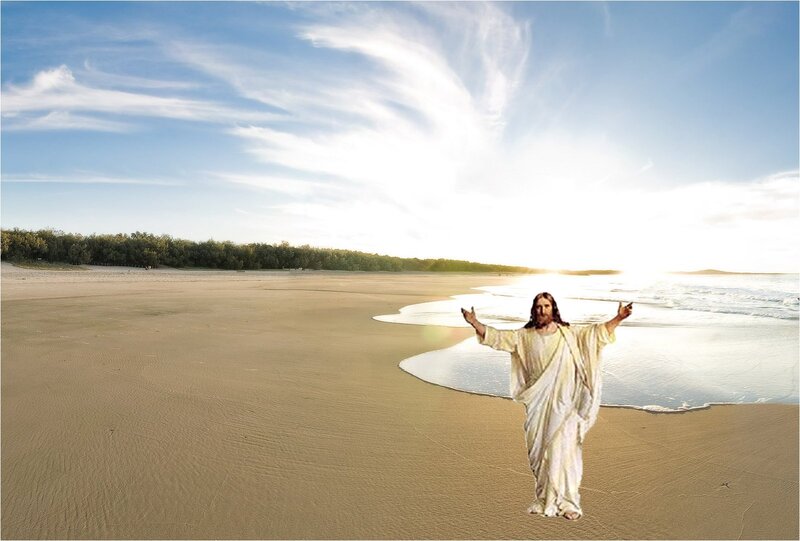 Jesus on a Beach — Blue, Serene, Sunset
