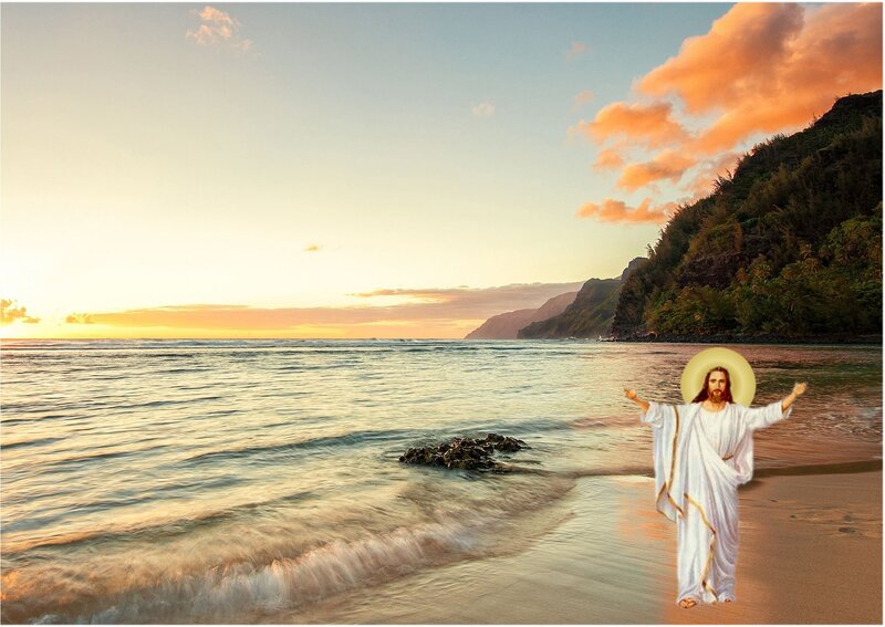 Jesus on a Beach — Blue, Serene