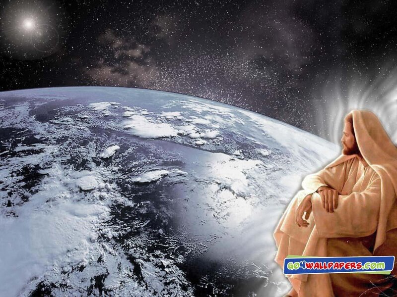 Jesus Overlooking Earth — Blue, Serene, Contemplative