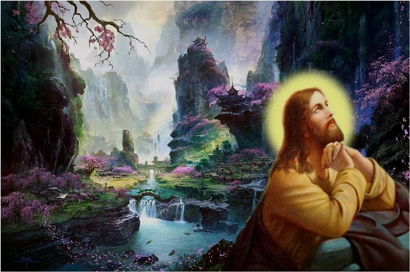 Jesus Praying in Landscape — Green