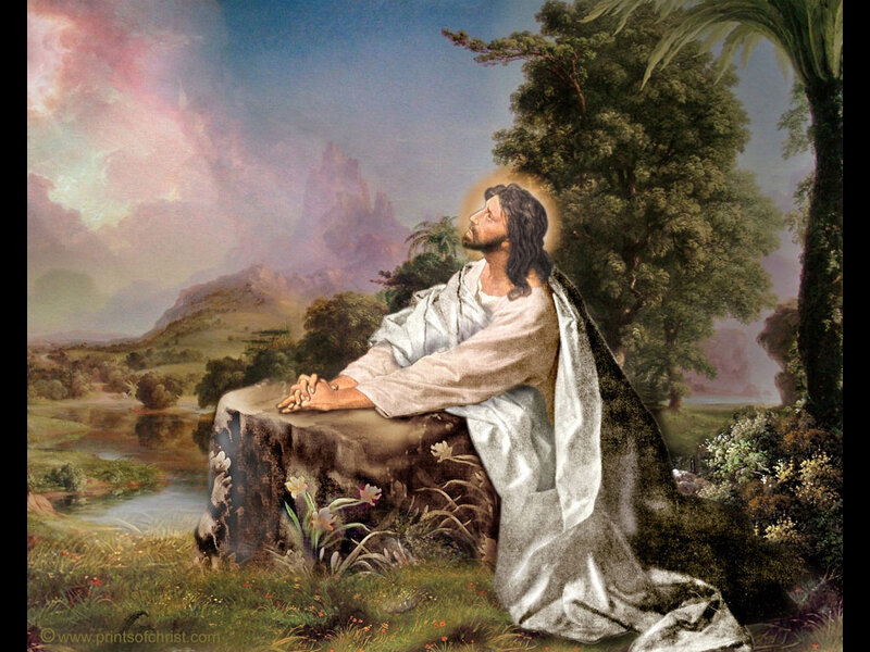 Jesus Praying on a Rock — Green, Serene