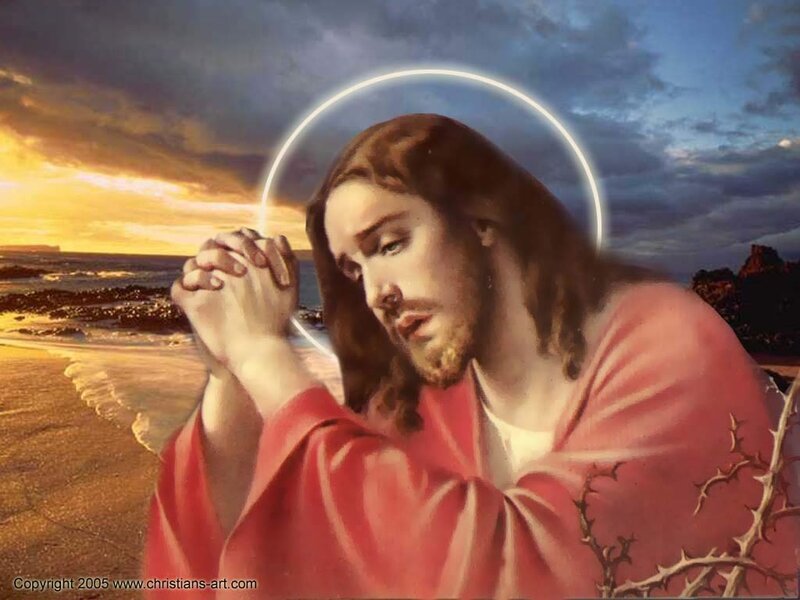Jesus Praying on Beach — Red