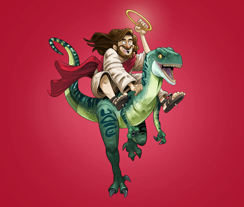 Jesus Riding Dinosaur