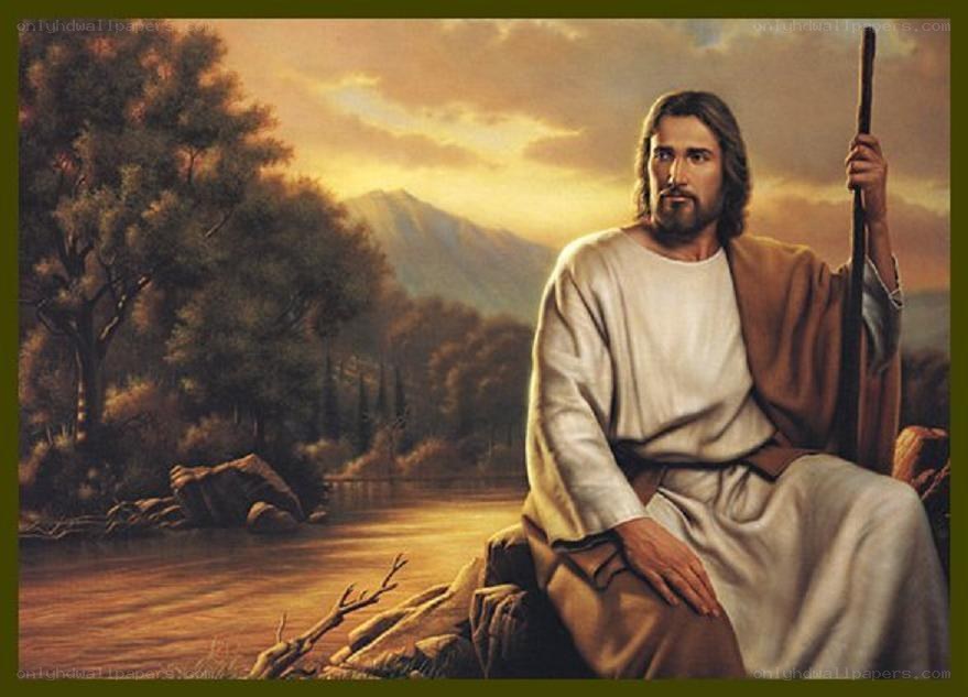 Jesus sitting by a river