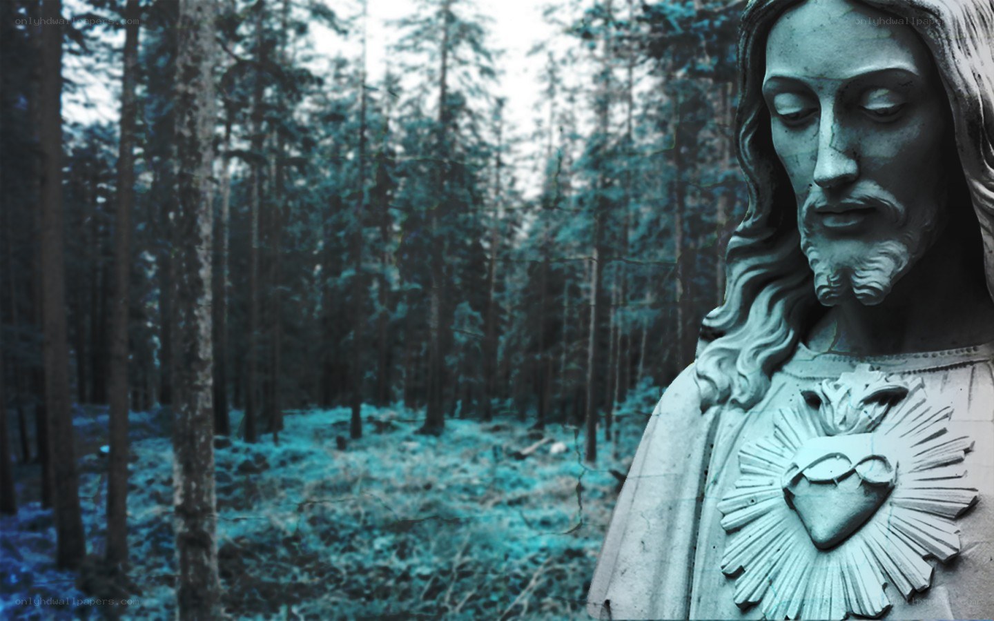 Jesus statue in forest