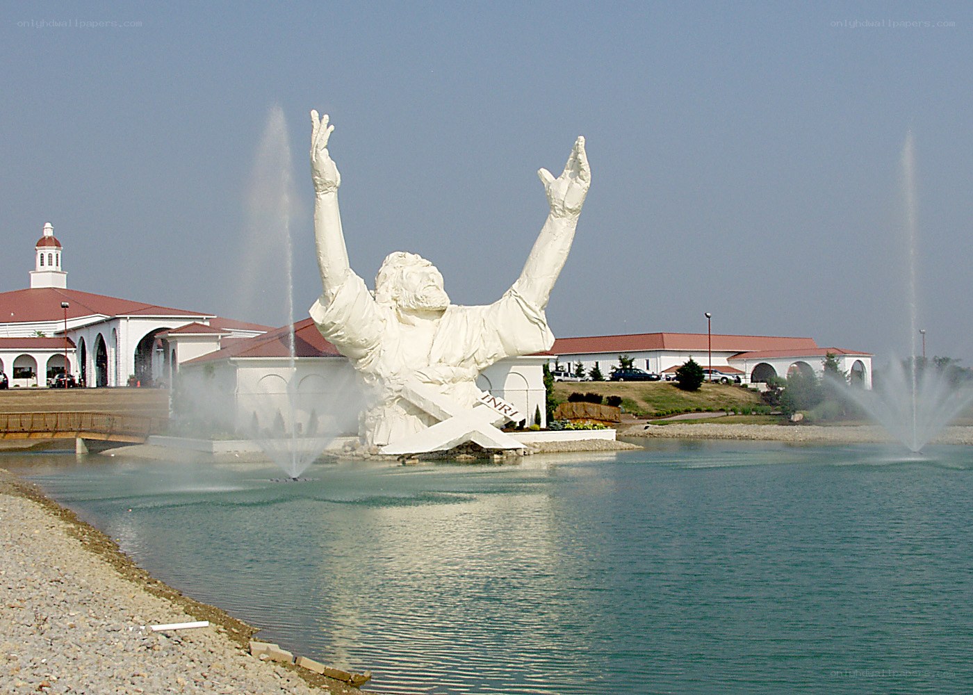 Jesus statue with fountain