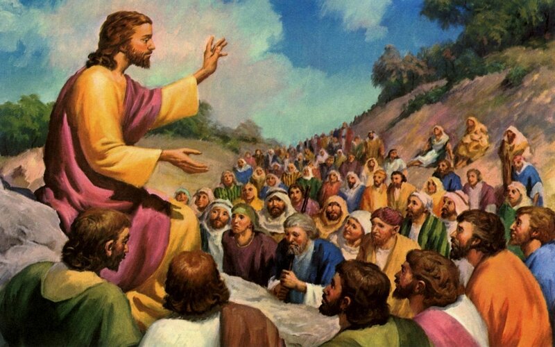 Jesus Teaching a Crowd — Blue, Serene, Afternoon, Painting