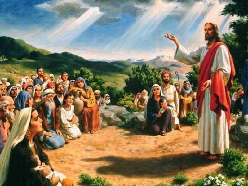 Jesus Teaching a Crowd — Blue, Serene