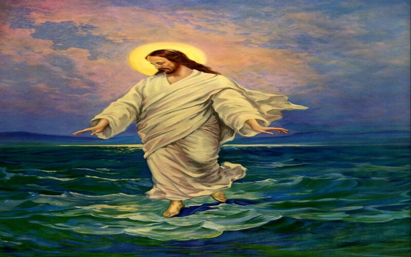 Jesus Walking on Water — Blue, Serene