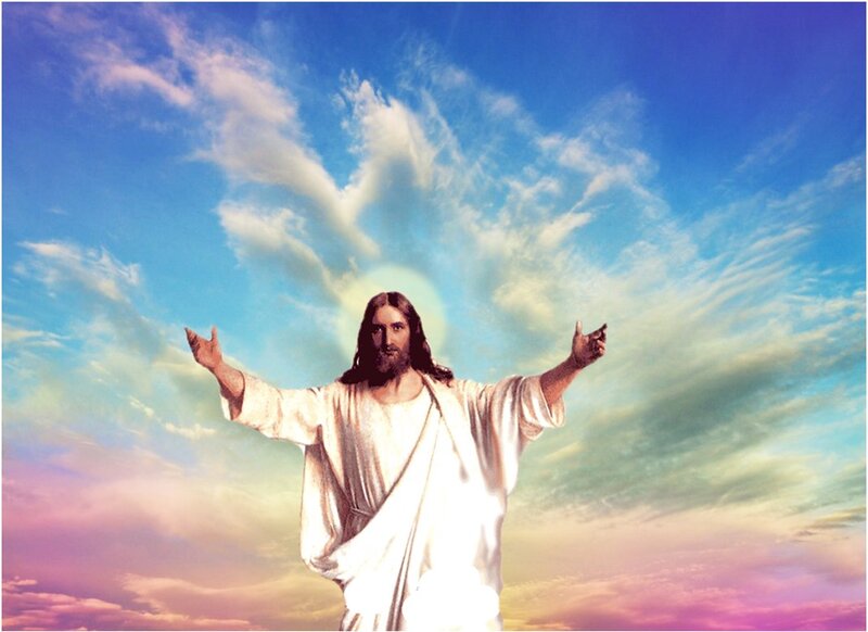 Jesus with Arms Outstretched — Blue, Serene