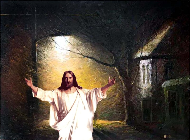 Jesus with Arms Outstretched — White, Dramatic