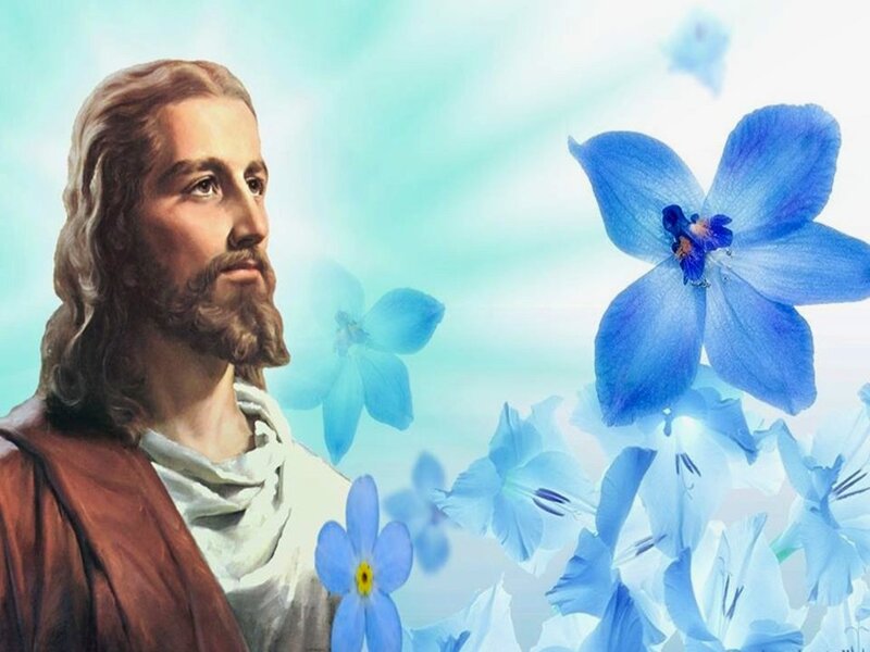Jesus with Blue Flowers