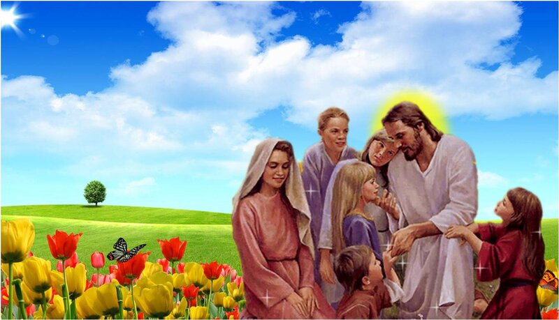 Jesus with Children — Blue, Serene, Afternoon