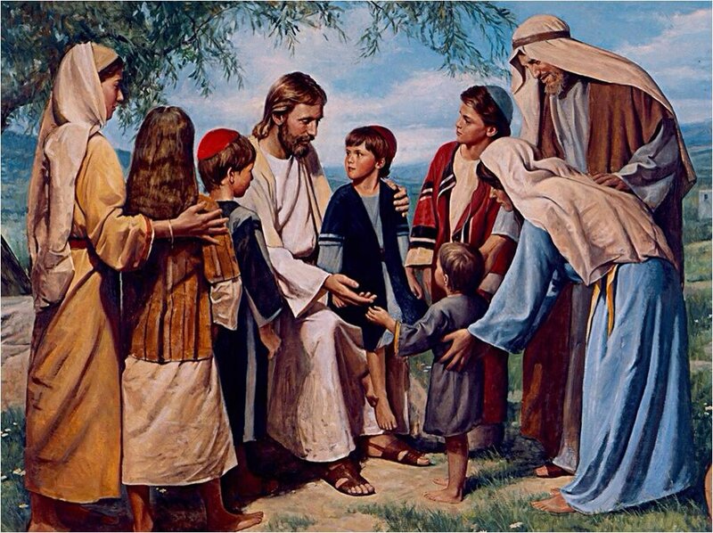 Jesus with Children — Blue, Serene