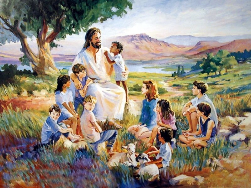 Jesus with Children — Green, Serene, Afternoon