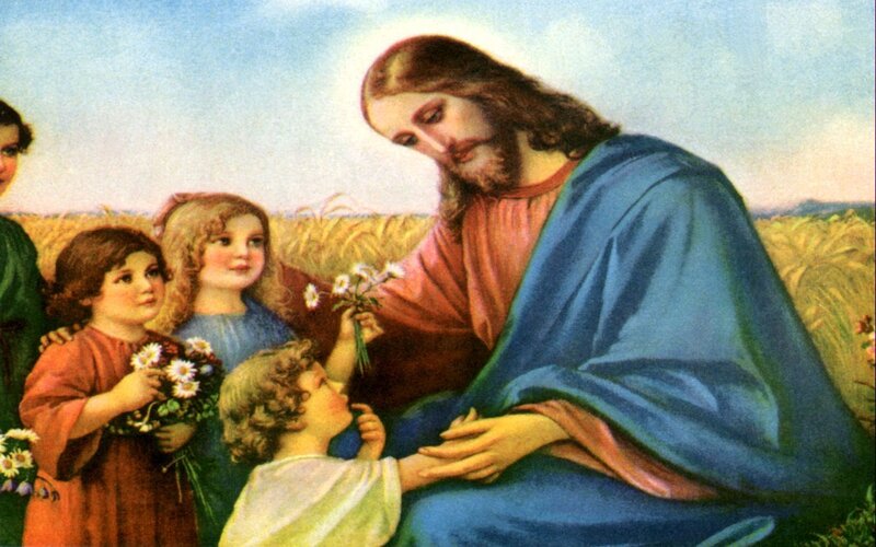 Jesus with children in a field
