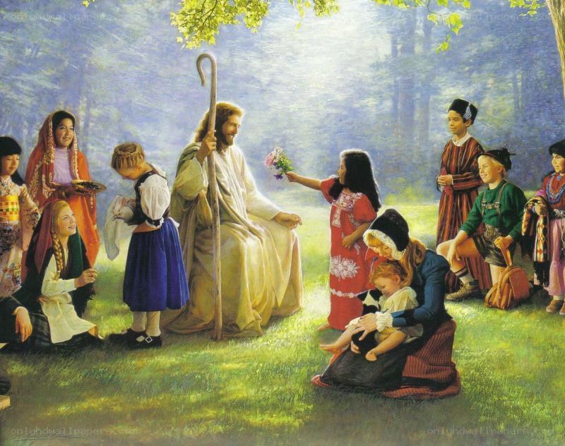 Jesus with children in a garden