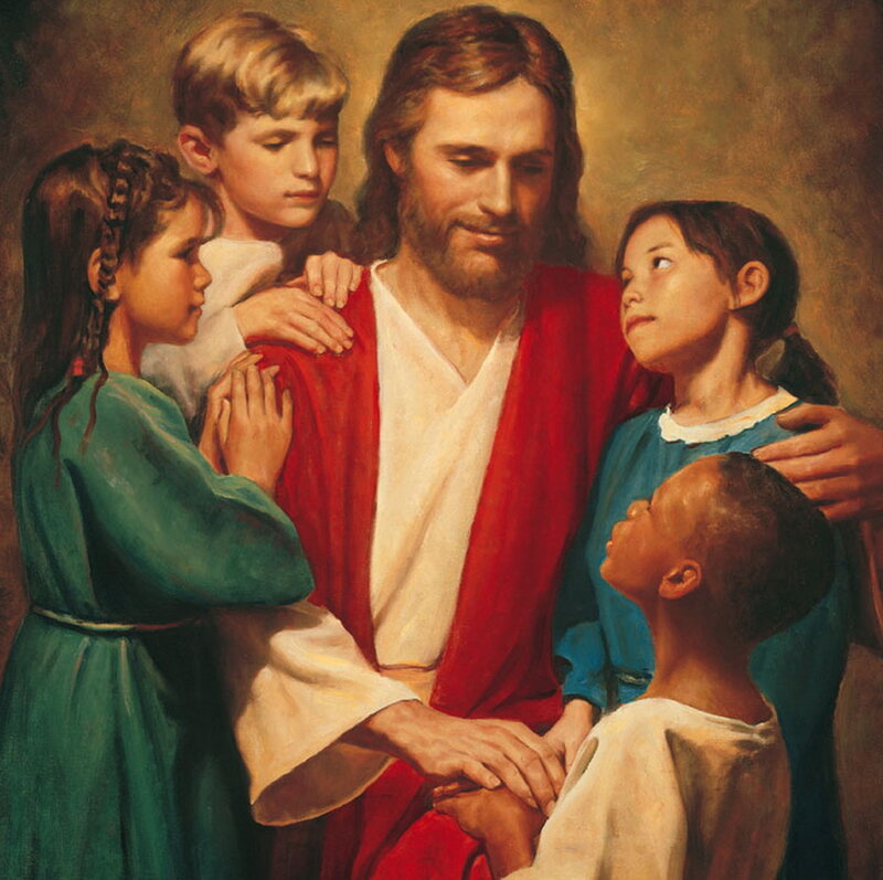 Jesus with Children — Red, Serene