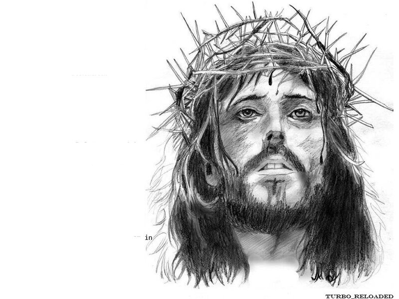 Jesus with Crown of Thorns — Black, Dramatic, Illustration