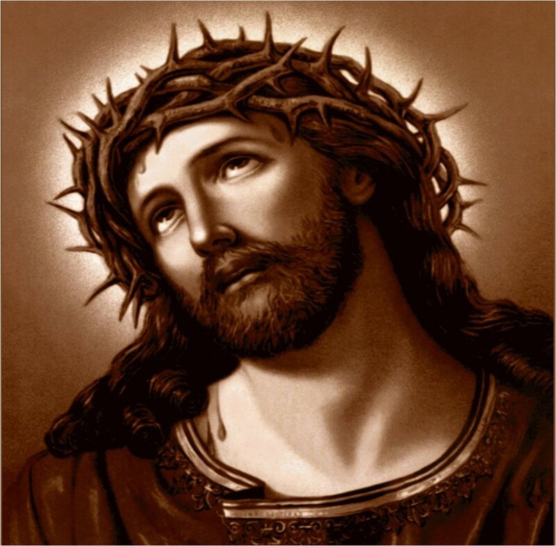 Jesus with Crown of Thorns — Brown, Dramatic, Painting