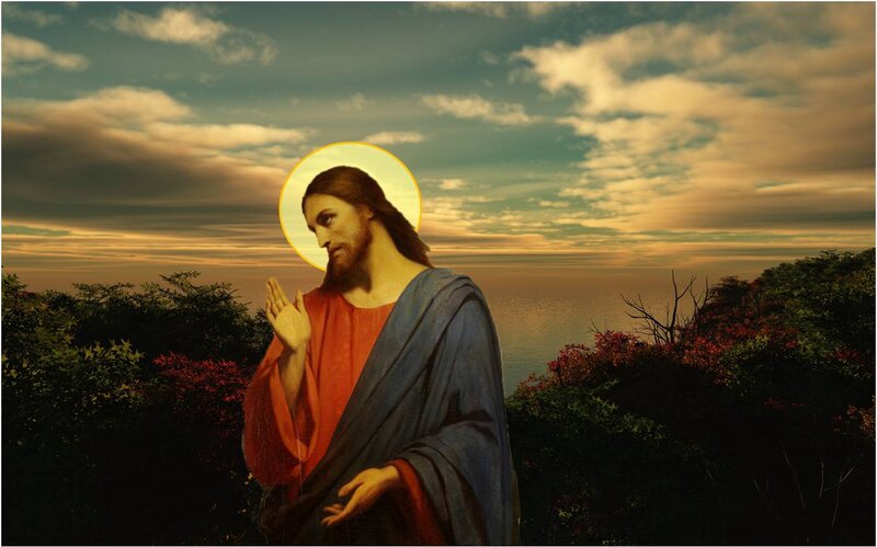 Jesus with Halo — Blue, Serene