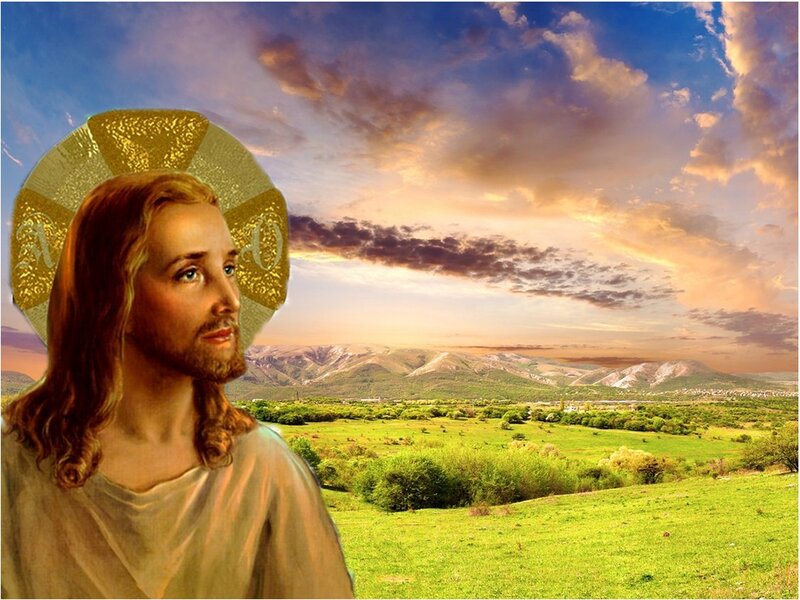 Jesus with Halo — Green, Serene