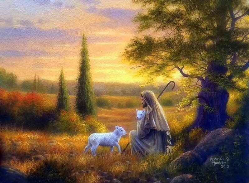 Jesus with Lambs — Golden