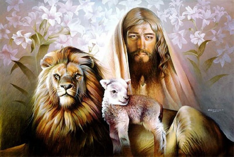 Jesus with Lion and Lamb