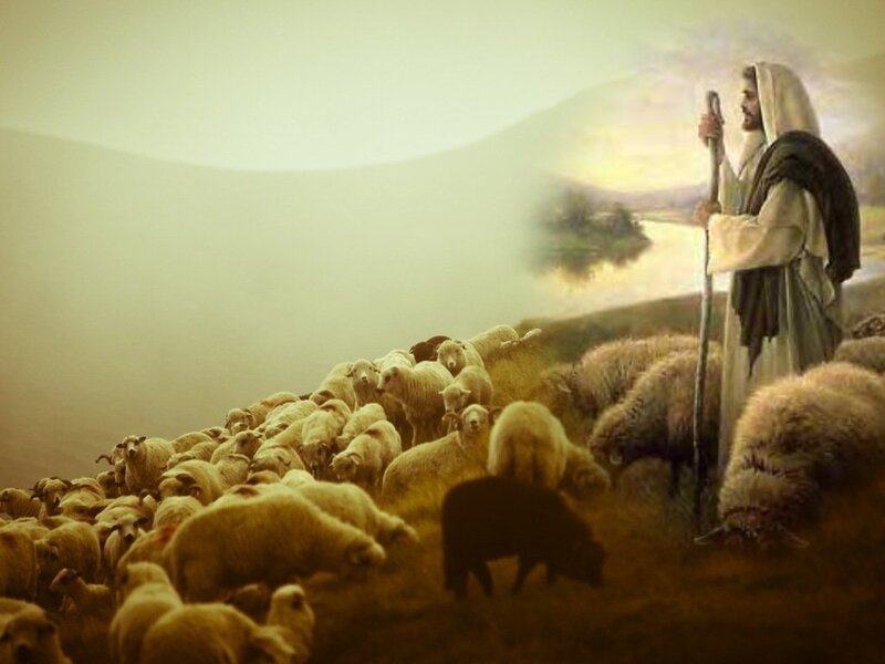 Jesus with Sheep — Beige