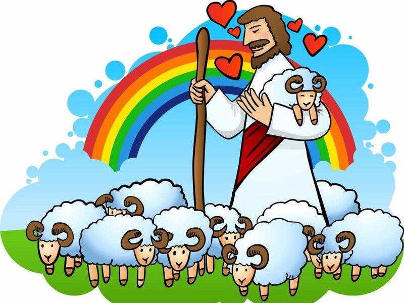 Jesus with Sheep — Blue