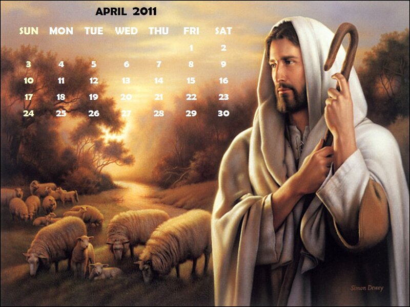 Jesus with Sheep — Brown
