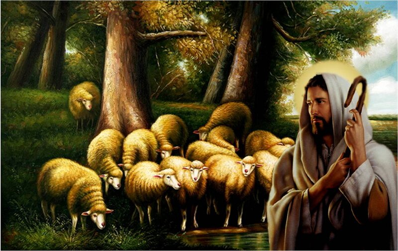Jesus with Sheep — Green, Serene, Afternoon