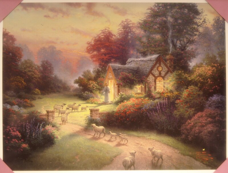 Jesus with Sheep — Green, Serene, Sunset