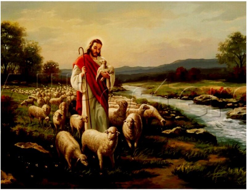 Jesus with Sheep — Green