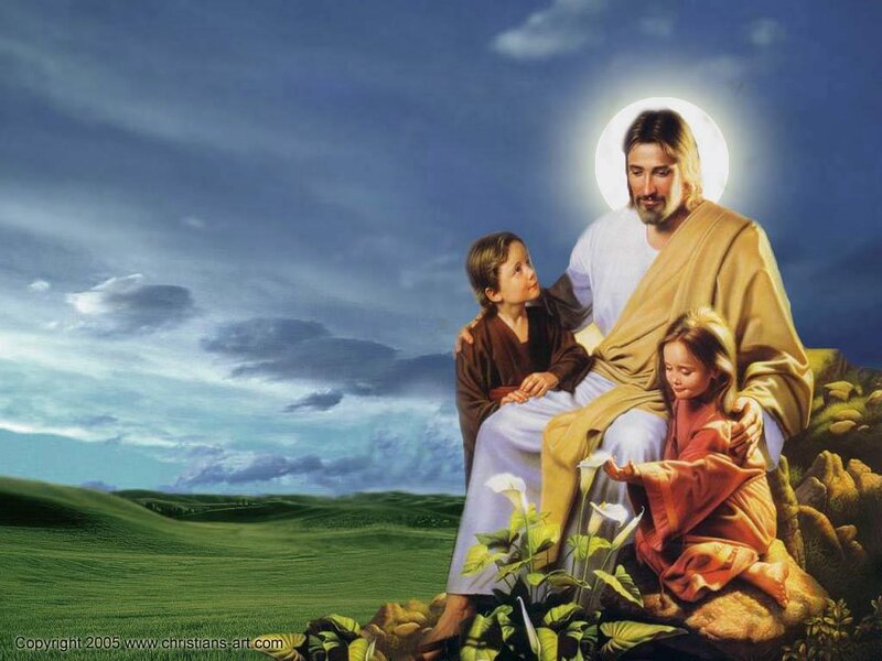 Jesus with Two Children — Green