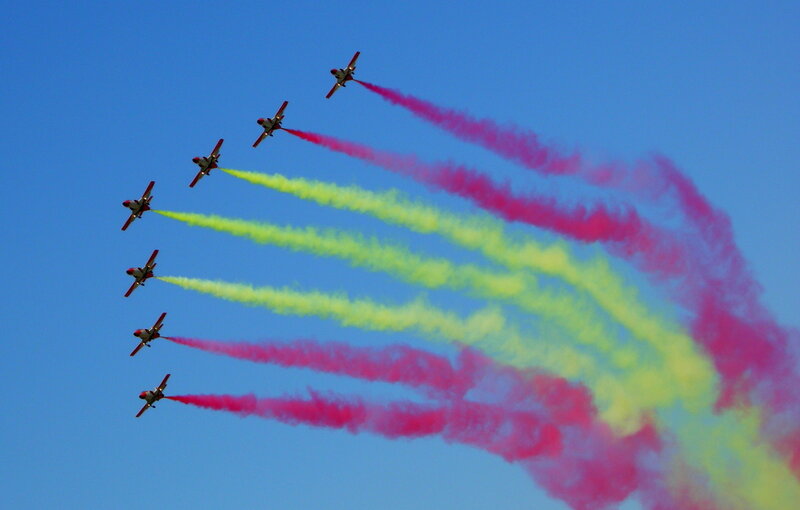 Jet acrobatics with colored smoke