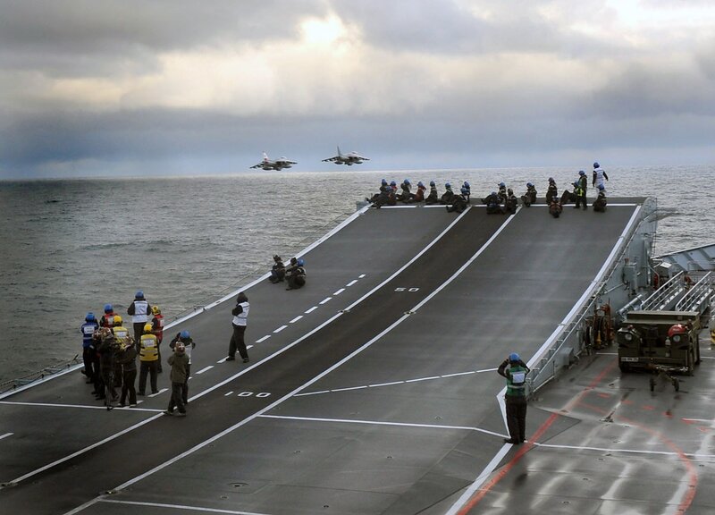 Jet aircraft on an aircraft carrier deck
