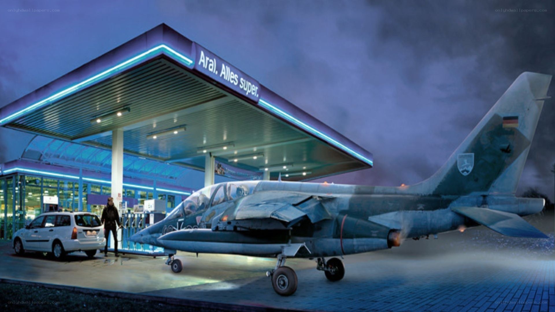Jet at a gas station