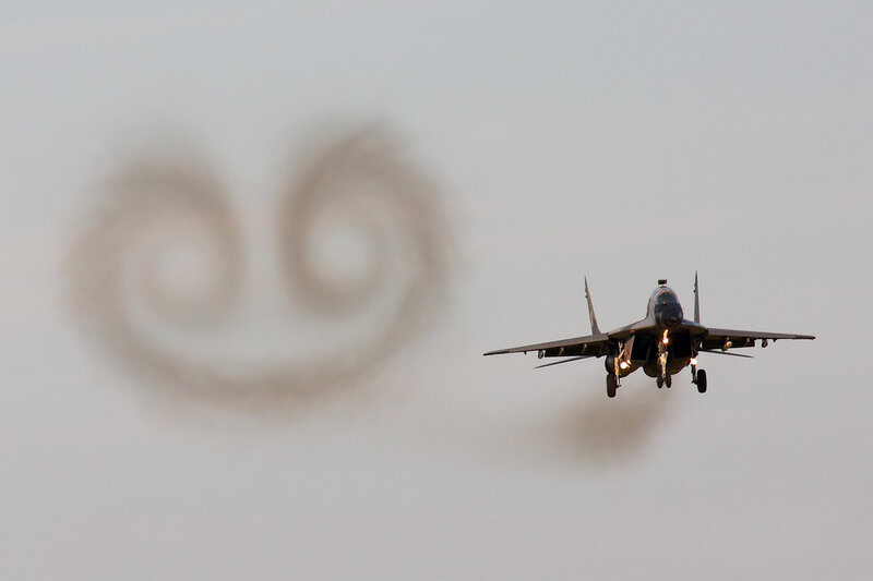 Jet creating smoke rings