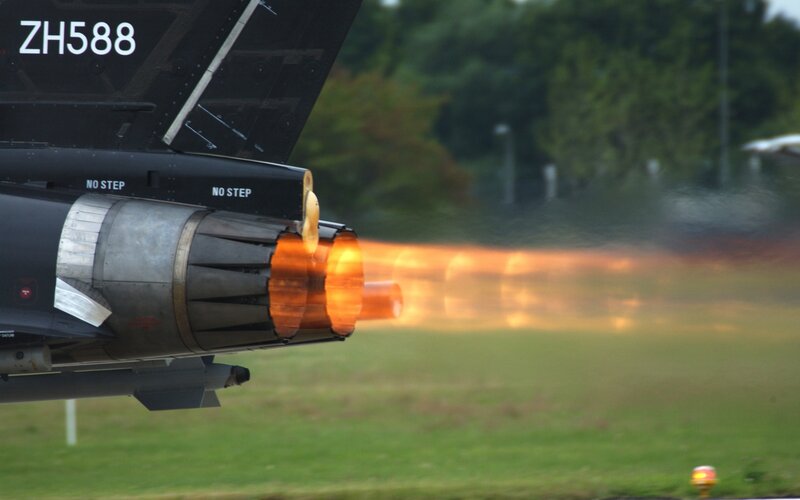 Jet engine afterburner in action