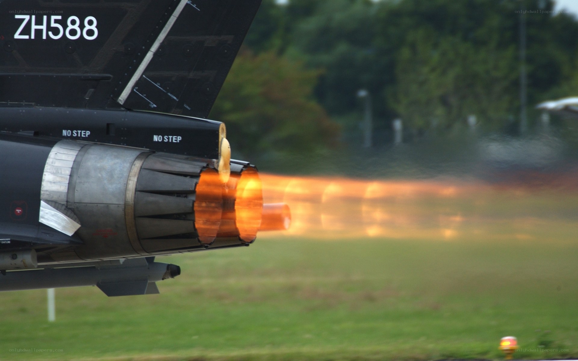 Jet engine afterburner in action