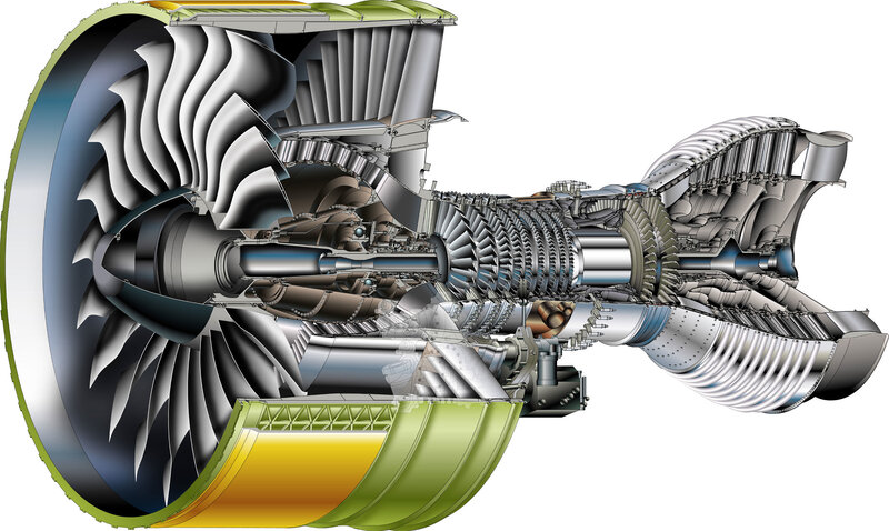Jet engine cross-section diagram