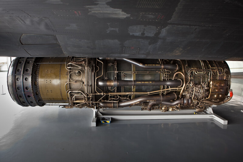 Jet engine under aircraft