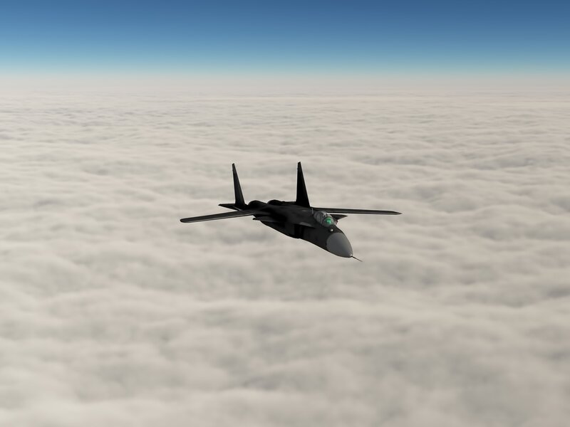 jet fighter above clouds