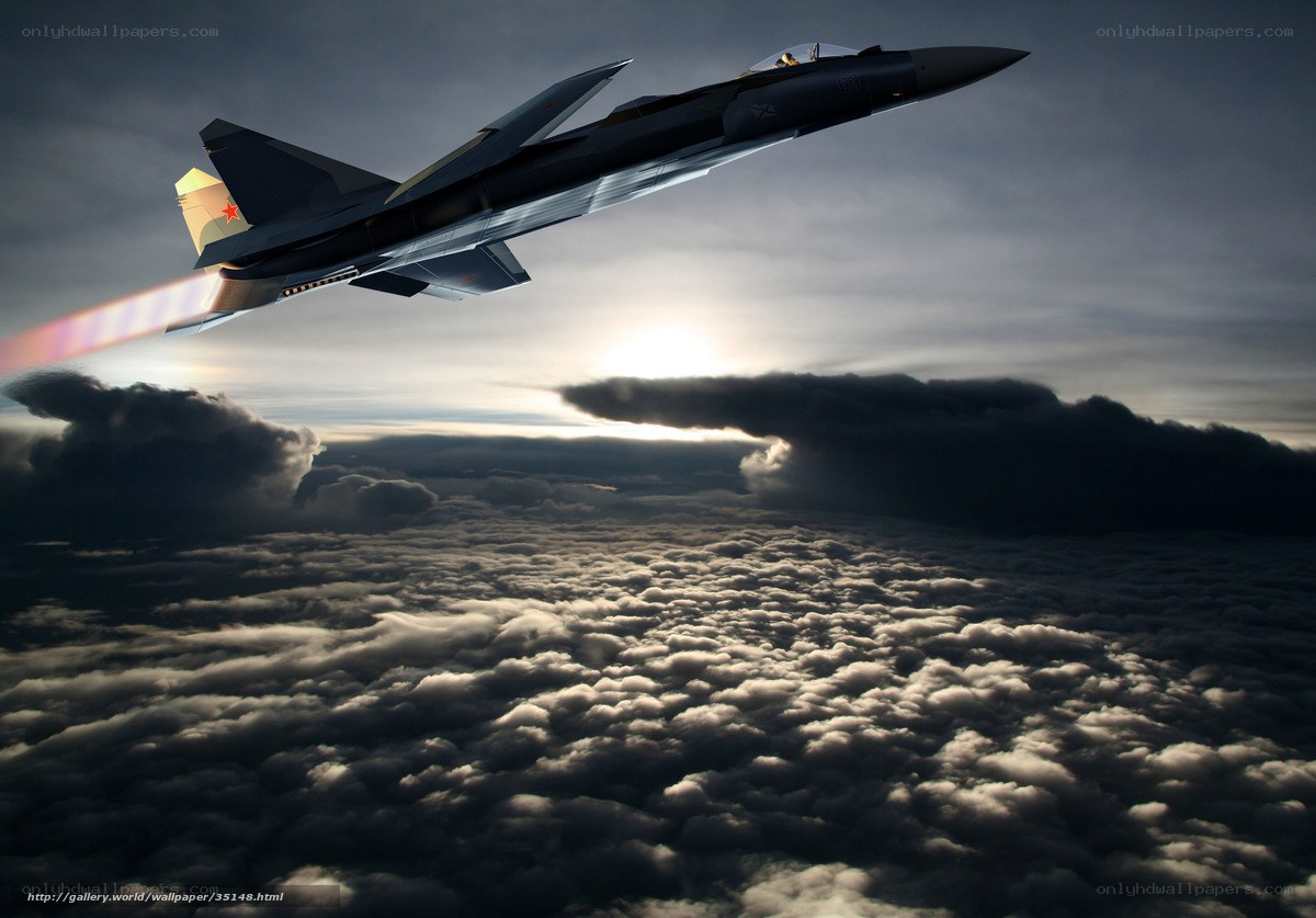 Jet fighter above clouds